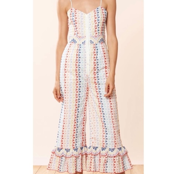 Red‎ Carter Anthropologie Bailey Eyelet 100% Cotton Capri Jumpsuit Size S - Picture 5 of 6